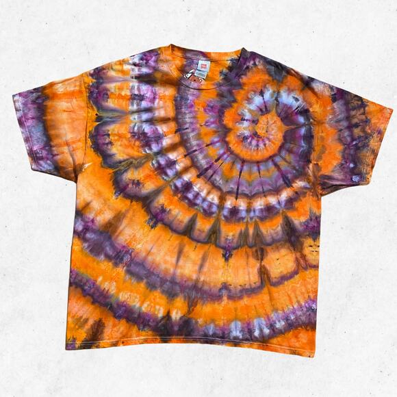 Halloween Tie Dyed T-shirt - Orange Purple - Handmade - Men's Women's 2XLarge - Picture 1 of 12
